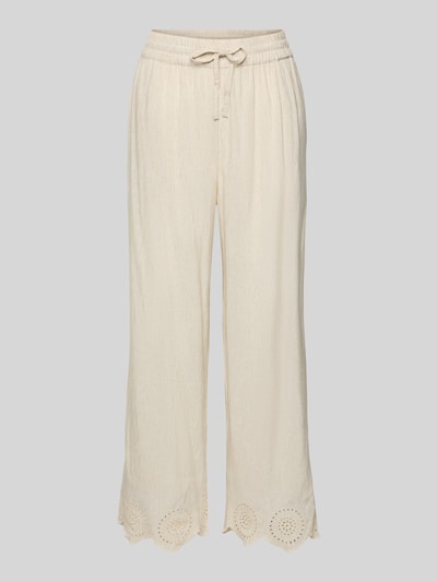 FREE/QUENT Wide leg stoffen broek met broderie anglaise, model 'Linus' Beige - 2