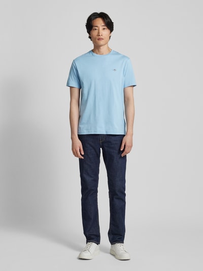 Gant T-shirt met labelstitching, model 'SHIELD' Lichtblauw - 1