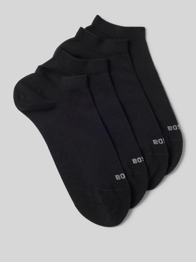 Produktfoto, Sneaker-Socken aus Baumwoll-Mix im 4er-Pack von BOSS in Schwarz mit Label-Schriftzug, elastischer Bund, unifarbene Optik