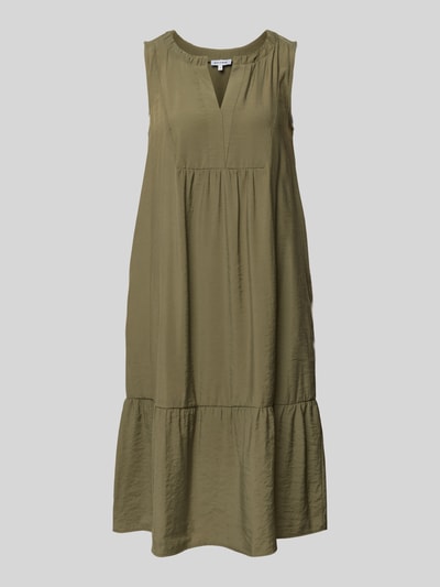 Produktfoto, Relaxed Fit Kleid mit Serafino-Ausschnitt von MORE & MORE, ärmellos, olivgrün, glatte Textur, Modal-Mix, mittlere Länge