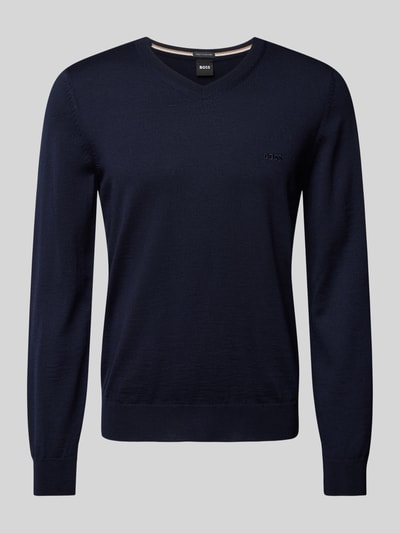 BOSS Gebreide pullover van scheerwol, model 'Baram' Marineblauw - 2