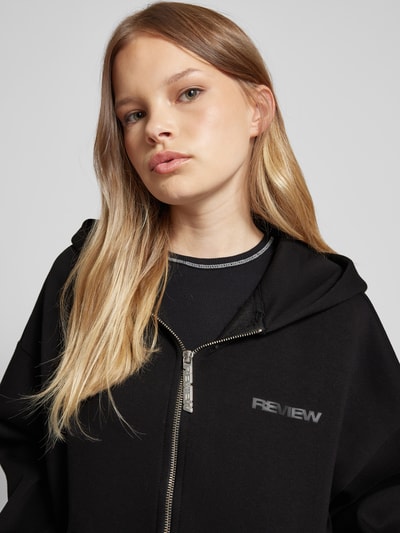 Review Oversized sweatjack met labelprint Zwart - 3