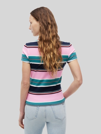 Tommy Jeans slim fit T-shirt van katoenmix in ribtricot Felroze - 5