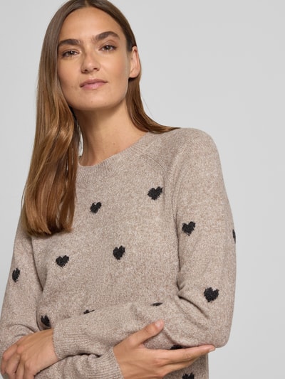 Vero Moda Regular Fit Strickpullover mit Raglanärmeln Modell 'DOFFY' Taupe 3