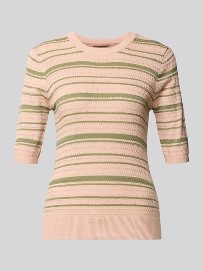 Produktfoto, Strickpullover aus Baumwoll-Mix von Scotch & Soda in beige und grün, tailliert, 3/4-Arm, Rundhalsausschnitt, Strick-Optik.