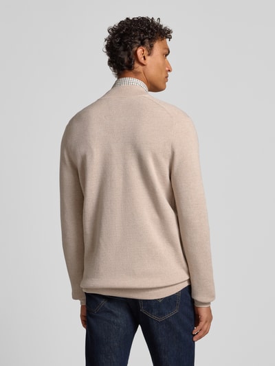 Christian Berg Men Slim fit gebreid jack met opstaande kraag Zand gemêleerd - 5