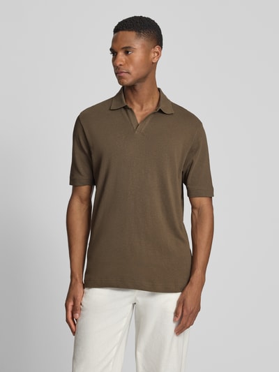 Marc O'Polo Regular Fit Poloshirt aus Baumwoll-Leinen-Mix Dunkelbraun 4