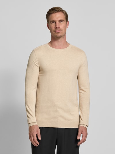 SELECTED HOMME Sweter z dzianiny o kroju regular fit z czystej bawełny model ‘BERG’ Écru 4