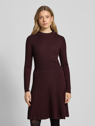 Zero Knielanges Strickkleid aus Viskose-Mix mit Zopfmuster Bordeaux 4