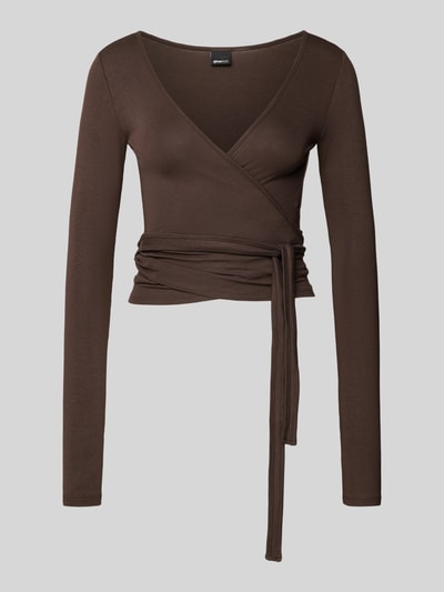 Gina Tricot Slim Fit Longsleeve aus Viskose-Mix Modell 'Soft' Dunkelbraun 1