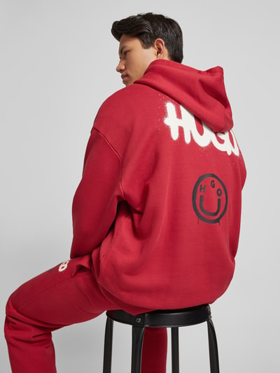 Hugo Blue Hoodie met labelprint, model 'Nimayho' Rood - 3