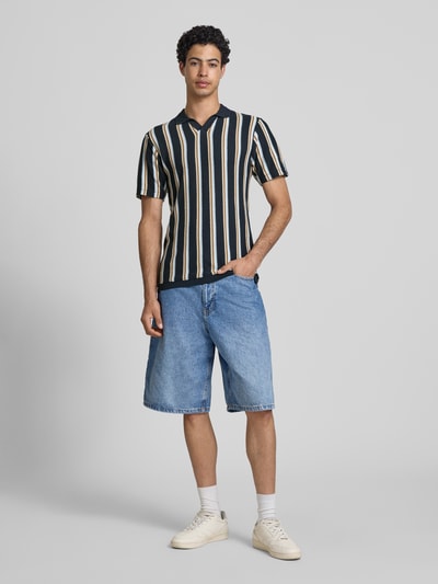 Blend Slim Fit Poloshirt mit V-Ausschnitt Modell 'AMOS' Marine 1