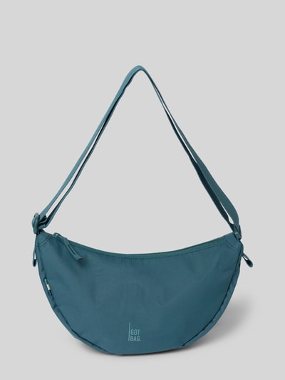 Produktfoto, Umhängetasche mit Label-Detail von Gotbag in Blau, Hauptfach mit Reißverschluss, verstellbarer Schulterriemen, 31x19x9 cm, Innenfach