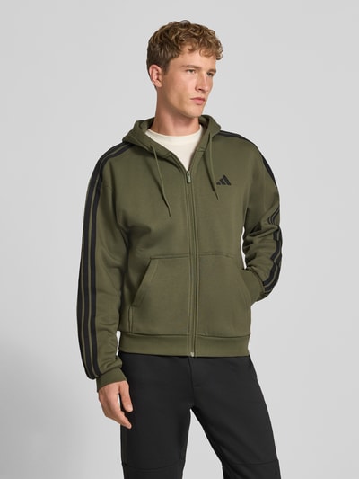 adidas Sportswear Regular Fit Sweatjacke aus Baumwoll-Mix Modell 'M 3S FL FZ HD' Oliv 4
