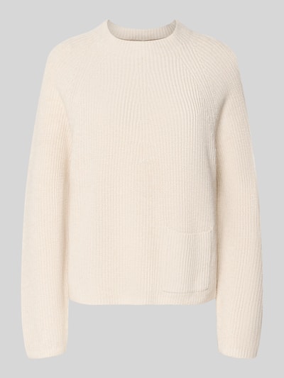 Produktfoto, Regular Fit Pullover aus reiner Baumwolle Modell 'Riya' von Oui in Strick-Optik und aufgesetzter Tasche, cremefarben