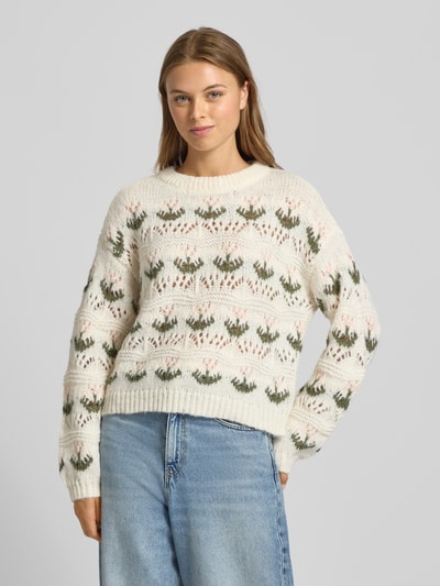 Vero Moda Sweter z dzianiny o kroju regular fit z ażurowym wzorem model ‘IDELLE’ Złamany biały 4