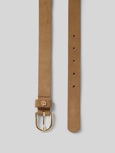 Produktfoto, Gürtel aus echtem Leder Modell 'Scarlet' von BOSS, sandfarben, glatte Wildleder-Oberfläche, goldene Metallschließe, Damen Gürtel von BOSS