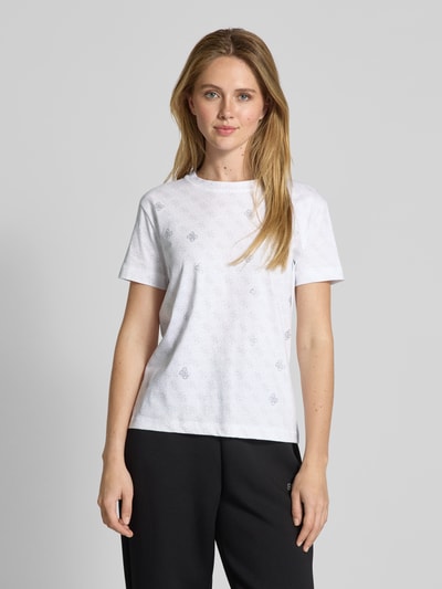 Guess Activewear T-Shirt mit geripptem Rundhalsausschnitt Modell 'CHRYSANTA' Weiss 4