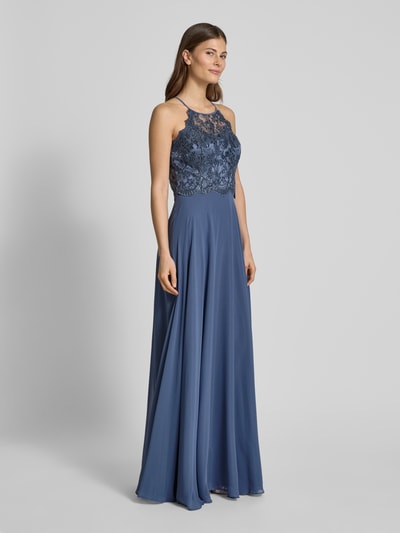 V.M. Abendkleid mit Spitzen- und Paillettenbesatz Blau 1