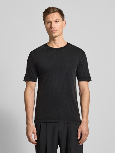 Drykorn T-shirt met geribde ronde hals Donkergrijs - 4