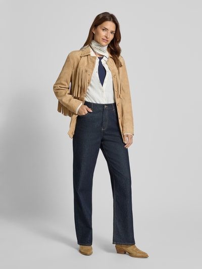 Lauren Ralph Lauren Lederjacke aus Ziegenvelours mit Fransen Modell 'MAJAYA' Sand 1