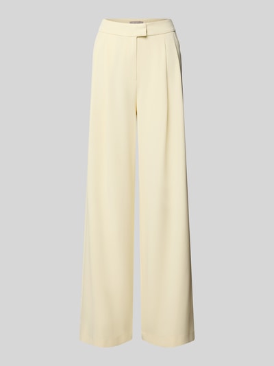Produktfoto, Wide Leg Stoffhose mit Raffungen von Christian Berg Cocktail, Damen Stoffhose im Elastischer-Material-Mix, hellgelb, Haken-Reißverschluss, Bundweite 38 cm, Innenbeinlänge 82 cm, glatte Oberfläche, leichte Struktur