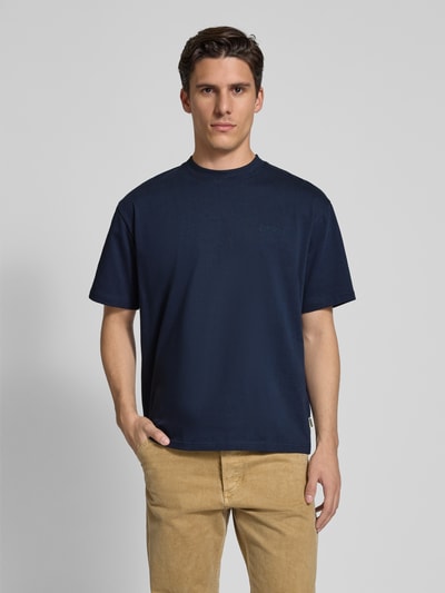 WOODBIRD T-shirt met labelstitching, model 'Baine' Marineblauw - 4