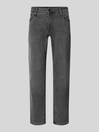 Produktfoto, Slim Fit Jeans mit Lyocell-Anteil Modell 'Clark' von JACK & JONES, krój slim fit, 5 kieszeni, mieszanka bawełny i lyocellu, zapięcie na guzik i zamek błyskawiczny, Szerokość w rozmiarze 32/32: 34 cm, Długość wewnętrzna nogawki: 78 cm, szary odcień, gładka tekstura