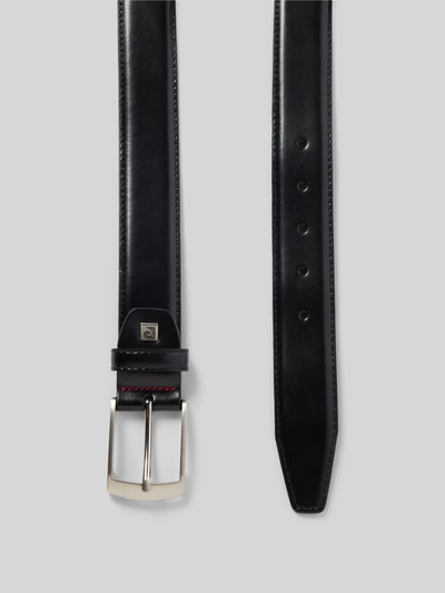 Produktfoto, Glattledergürtel mit Dornschließe von Pierre Cardin in Schwarz, klassische Form, Echtleder, 3,5 cm Breite, Größe 110 bis 127 cm.