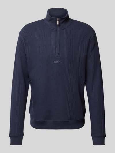 BOSS Gebreide pullover met labelstitching Marineblauw - 2