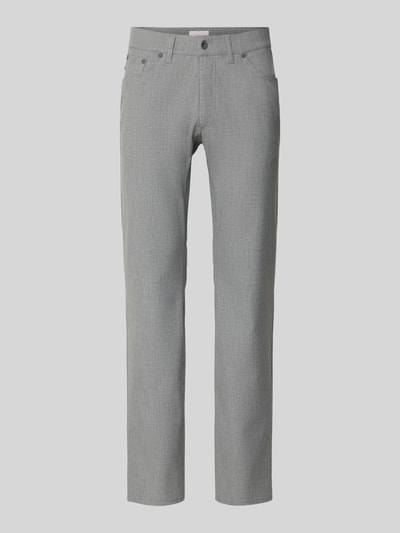 Produktfoto, graue Hose mit Eingrifftaschen Modell 'Chuck' von Brax, Regular Fit, Material-Mix mit Viskose-Anteil, Frontansicht, schlichte Textur.