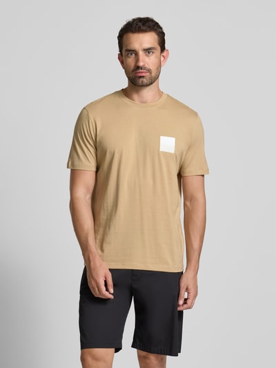 HUGO T-shirt met labelprint en ronde hals, model 'Dapusi' Beige - 4