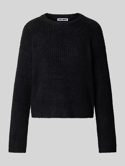 Produktfoto, Relaxed Fit Strickpullover mit elastischen Abschlüssen von REVIEW in Schwarz, lockere Passform, Rundhalsausschnitt, strukturierte Oberfläche