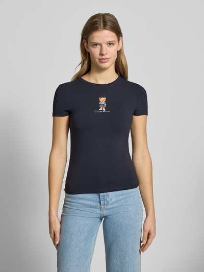 REVIEW t-shirt o kroju slim fit z nadrukiem z logo Ciemnoniebieski 4