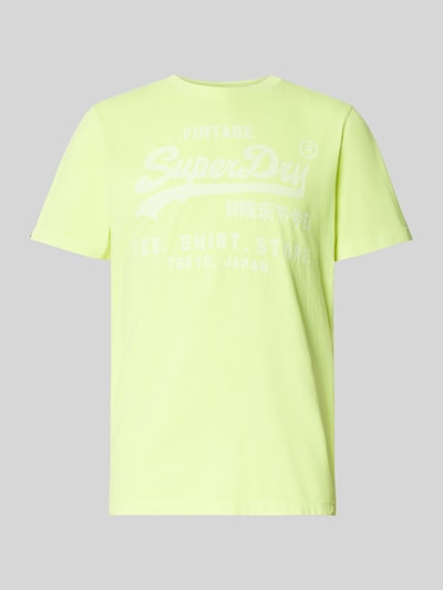 Superdry T-shirt met labelprint, model 'Neon' Neongeel gemêleerd - 2