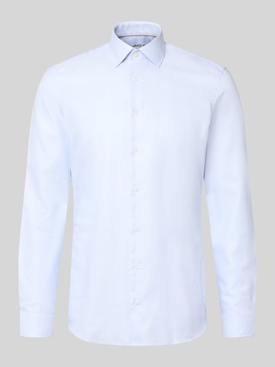 Produktfoto, hellblaues Super Slim Fit Businesshemd aus reiner Baumwolle von Jake*s, glatte Oberfläche, klassische Knopfleiste.