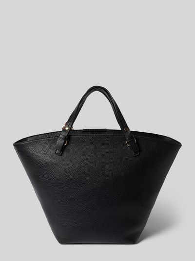 Produktfoto, schwarze Handtasche mit Label-Applikation Modell 'HYBRIS' von VALENTINO BAGS, strukturierte Oberfläche, goldene Details, Tragehenkel, Hauptfach mit Reißverschluss, 51x32x19 cm, 46 cm Schulterriemen.
