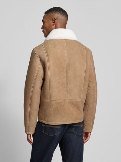 Strellson Regular Fit Lederjacke aus echtem Lammfell Modell 'MONTY' Mittelbraun 5