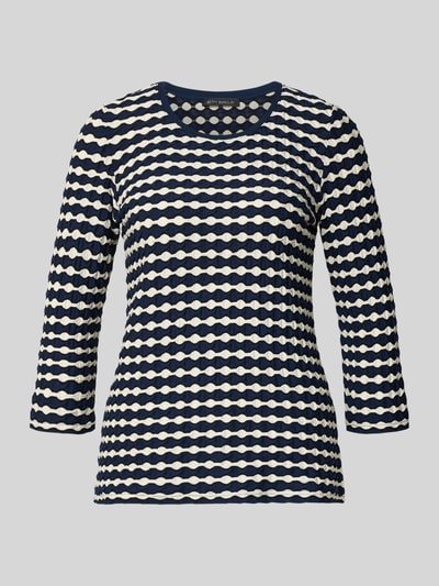 Produktfoto, T-Shirt im Allover-Look mit 3/4-Arm von Betty Barclay, dunkelblau-weiß gemustert, Slim Fit, Rundhalsausschnitt, Rückenlänge 57 cm bei Größe 36.