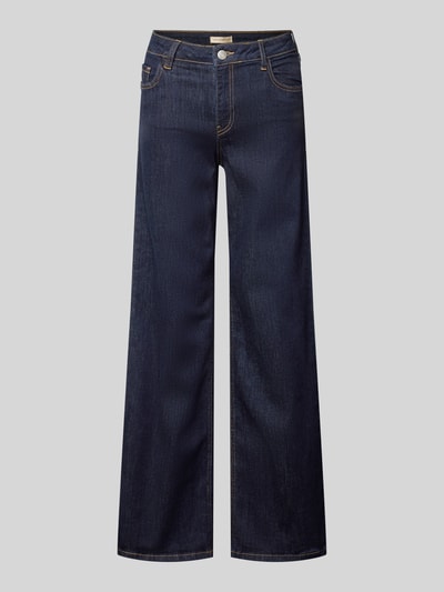 Produktfoto, granatowe Wide Fit Jeans im 5-Pocket-Design Modell 'Kimberly' von Soyaconcept, elastyczna mieszanka bawełny, szerokie nogawki, zapięcie na guzik i zamek, Szerokość w rozmiarze 27: 38 cm, długość wewnętrzna nogawki: 80 cm, gładka tekstura, kontrastowe szwy