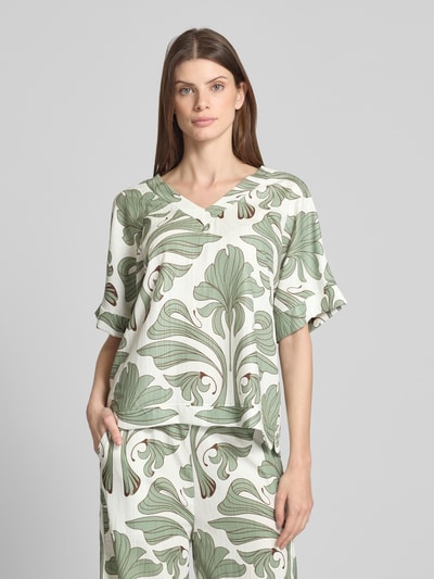 ZABAIONE Blusenshirt mit V-Ausschnitt Khaki 4