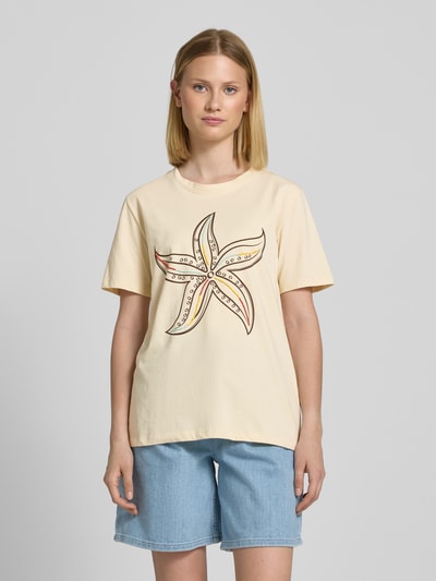 s.Oliver RED LABEL Relaxed T-shirt met print aan de voorkant en sierkralen Zand - 4