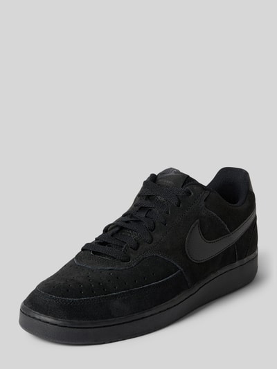 Produktfoto, Sneaker aus echtem Leder Modell 'COURT VISION LO SD PRM' von Nike, komplett schwarz mit glatter und strukturierter Oberfläche, Herren Sneaker von Nike