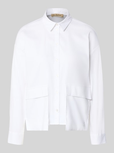 Produktfoto, Regular Fit Hemdbluse aus katoenmix van Smith and Soul, Dames overhemdblouse met opgestikte zakken, overhemdkraag, met lange mouwen, ruglengte maat S 54 cm, mouwlengte maat S 55 cm, wit, rechte vormen, gladde textuur