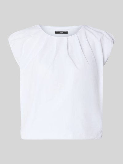 Produktfoto, weißes Damen T-Shirt mit Rundhalsausschnitt und Drapierungen von Zero, Regular-Fit, Kappärmel, Rückenlänge 48 cm, Größe 36.