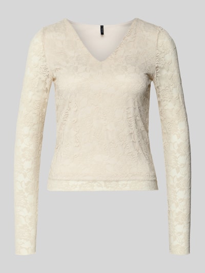 Vero Moda Slim fit shirt met lange mouwen in kantlook, model 'IBEN' Ecru - 2