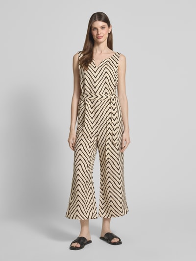 Tom Tailor Regular fit jumpsuit met strikceintuur Beige - 4