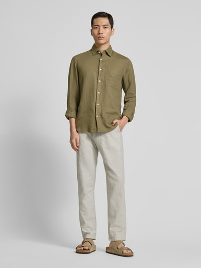 Marc O'Polo Regular fit linnen overhemd met opgestikte borstzak  Olijfgroen - 1