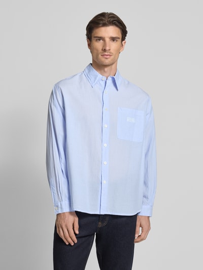 American Vintage Relaxed fit vrijetijdsoverhemd met borstzak, model 'ELUABIRD' Lichtblauw - 4