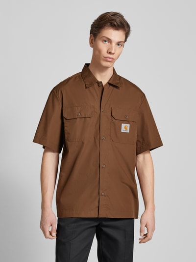 Carhartt Work In Progress Freizeithemd mit Label-Patch Modell 'CRAFT' Dunkelbraun 4